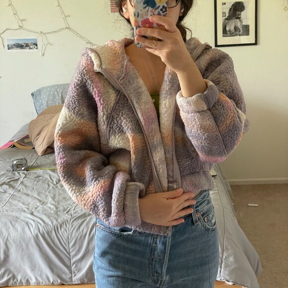 Wild Fable Faux Shearling Full Zip Hoodie Sweatshirt in Mauve/pink Size M/L - Picture 2 of 9